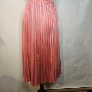 Pleated Lightweight Lined Satiny Polyester Sze Sm Coral Midi-Skirt